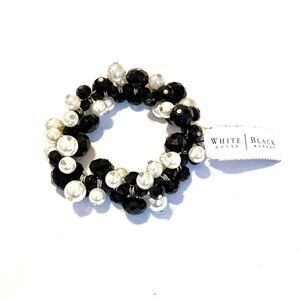 WHBM Black Bead & Pearl Silver Cluster Party Bracelet |  NWT